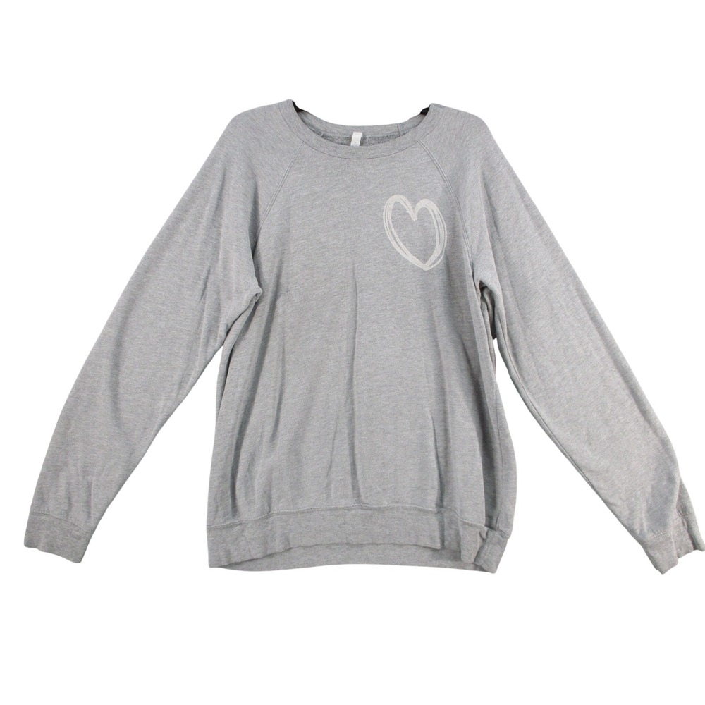 Bella + Canvas Womens Gray Heart Graphic Raglan Sweatshirt Large 7231